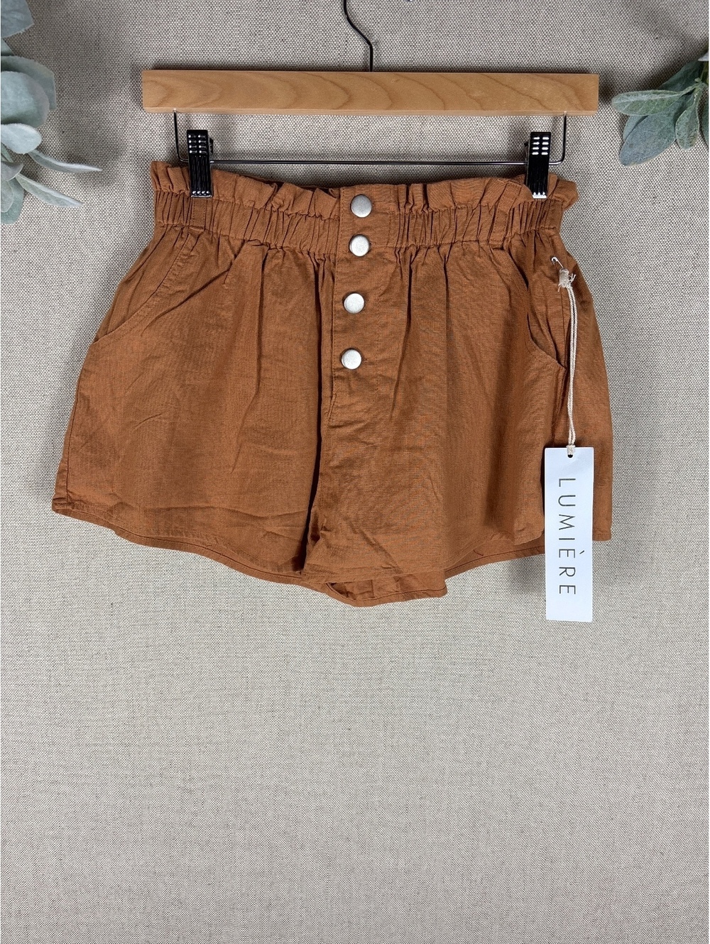 Lumiere > New with Tags High Waist Orange Cotton Shorts Large